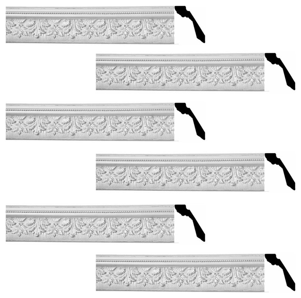Cornice White Urethane Leaf Ornate Design 6 Pieces Totaling 444" Length