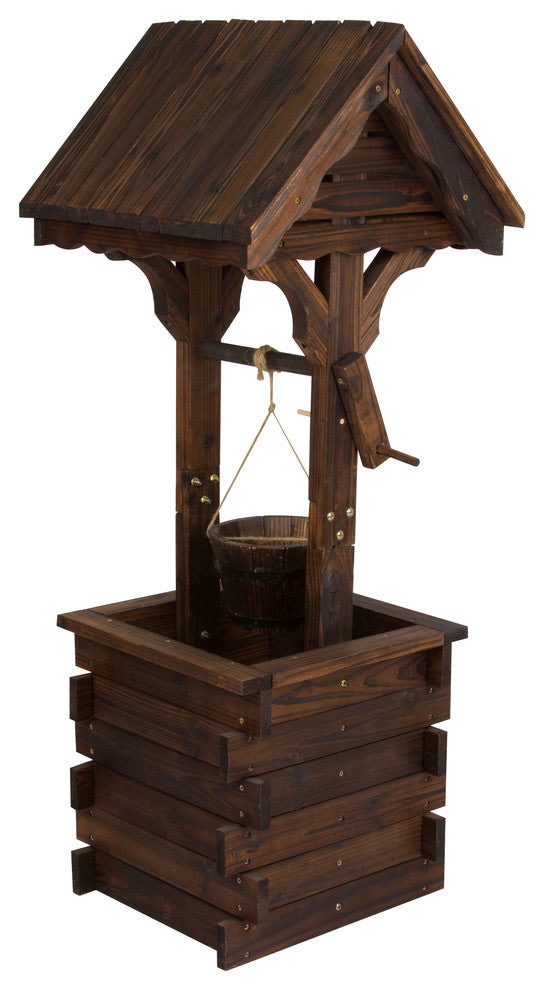 Decorative Wishing Well, Burnt Brown