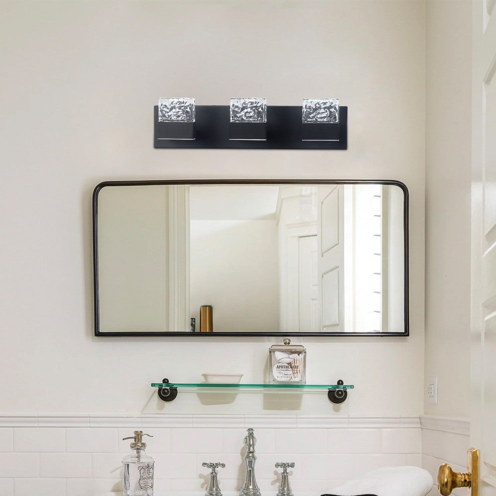 3-Light Vintage Shaped Glass Wall Light Bathroom Vanity Lighting Fixture, Black