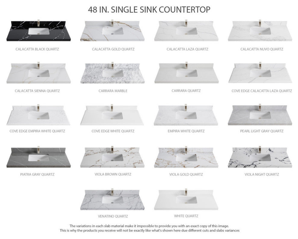 Elizabeth Oak 48" Single Sink Vanity, White 2" Calacatta Nuvo