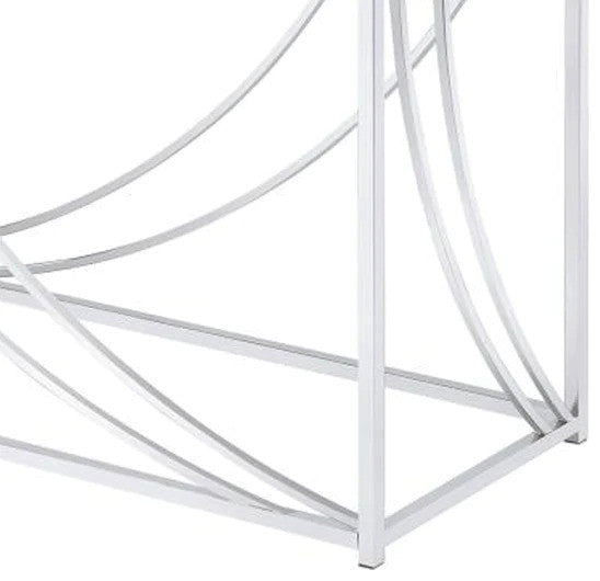 Glass Top Rectangular Sofa Table with Swooping  Curves, Clear and Silver