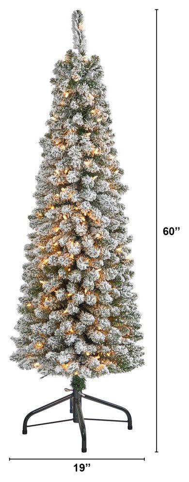 Nearly Natural 5ï¿½ Flocked Pencil Artificial Christmas Tree with 200 Clear Lights