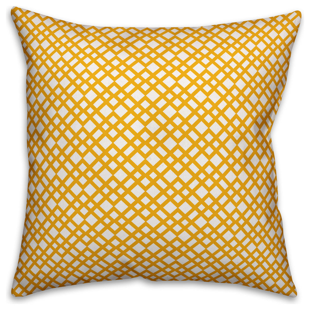 Yellow Lattice Pattern Outdoor Throw Pillow, 16"x16"