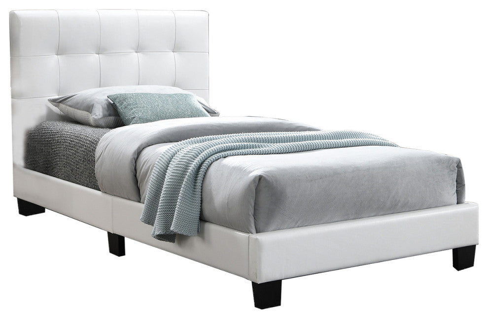 Faux Leather Upholstered Bed, White, Full