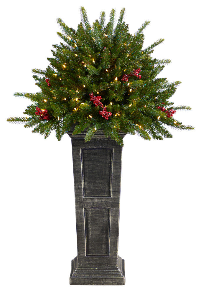 4' Holiday Faux Xmas Plant Pre-Lit &Glittered on Pedestal W/ Multicolor Lights
