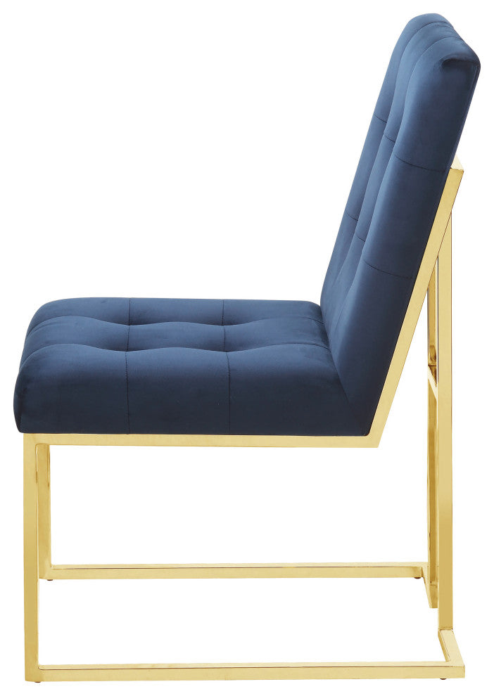 Modern Blue Upholstered Dining Side Chairs, Set of 2, Gold Base