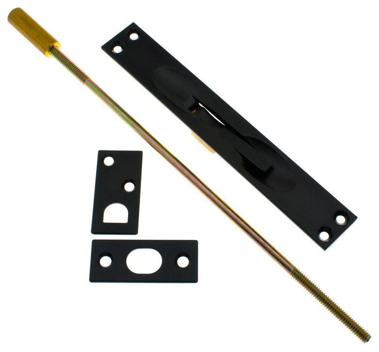 Genuine Solid Brass Extension Flush Bolt UL Standard 12" Rod, Matte Black