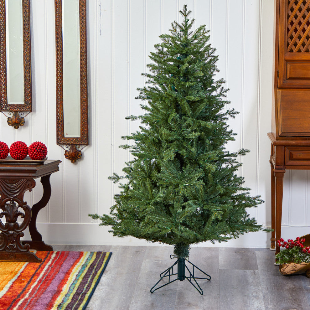 5' New Hampshire Spruce Faux Xmas Tree W/300 White Lights & Bendable Branches