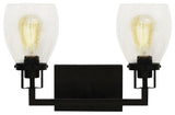 Jordan 2-Light Vanity Light, Matte Black With Clear Seeded Glass Shades