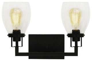 Jordan 2-Light Vanity Light, Matte Black With Clear Seeded Glass Shades