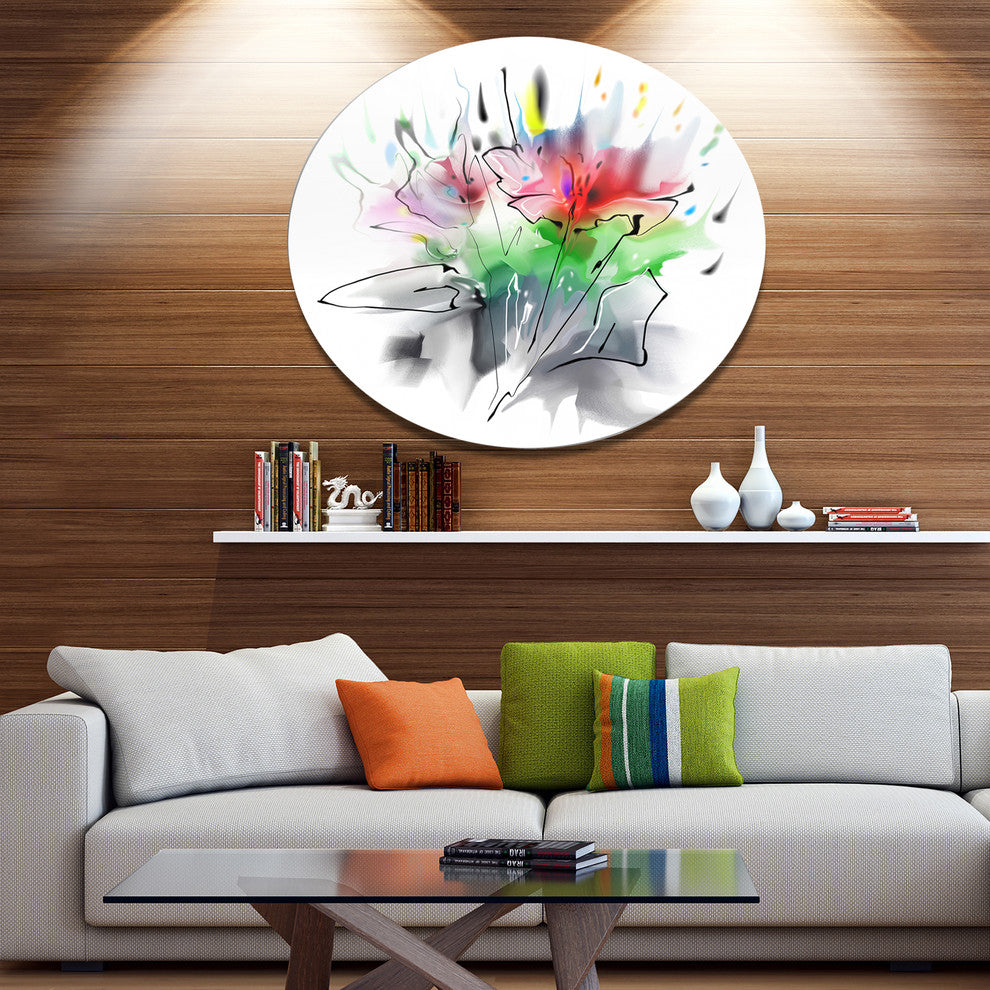 Textured Red Green Floral Design, Floral Disc Metal Artwork, 38"