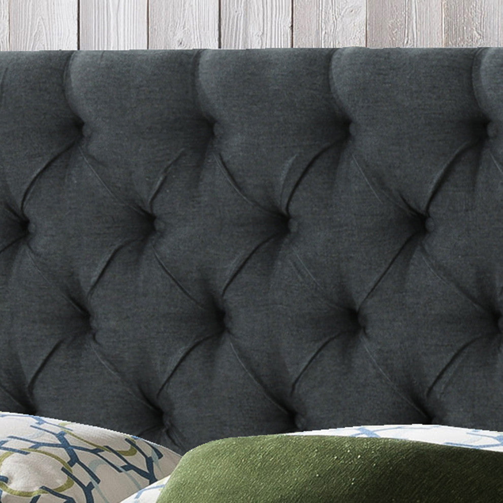 GDF Studio Lidia Wingback Queen/Full Tufted Fabric Headboard, Dark Gray