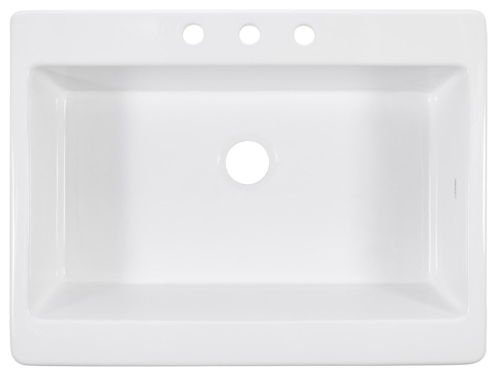 Parker White Fireclay 34" Single Bowl Quick-Fit Drop-in Traditional Kitchen Sink