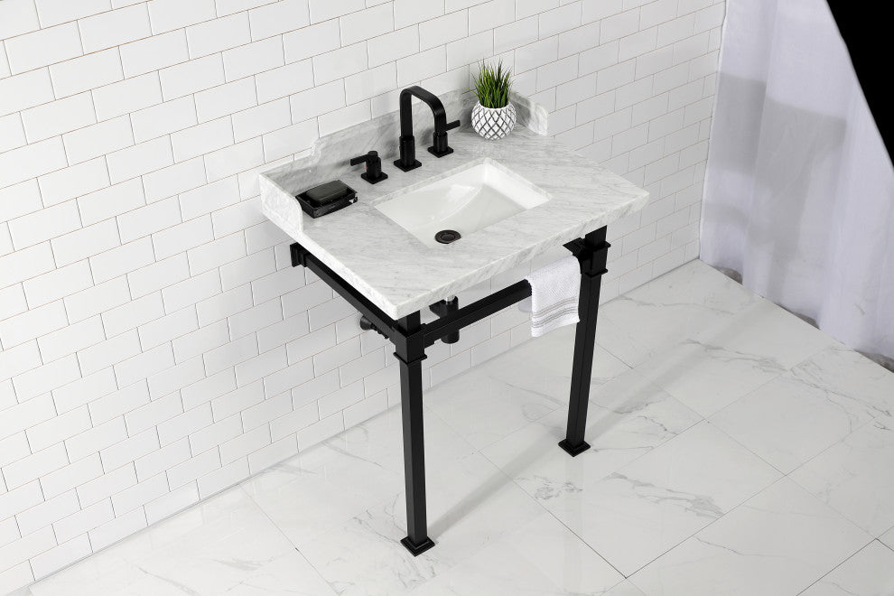 Kingston Brass LMS30MSQ0 30" Carrara Marble Console Sink, Legs