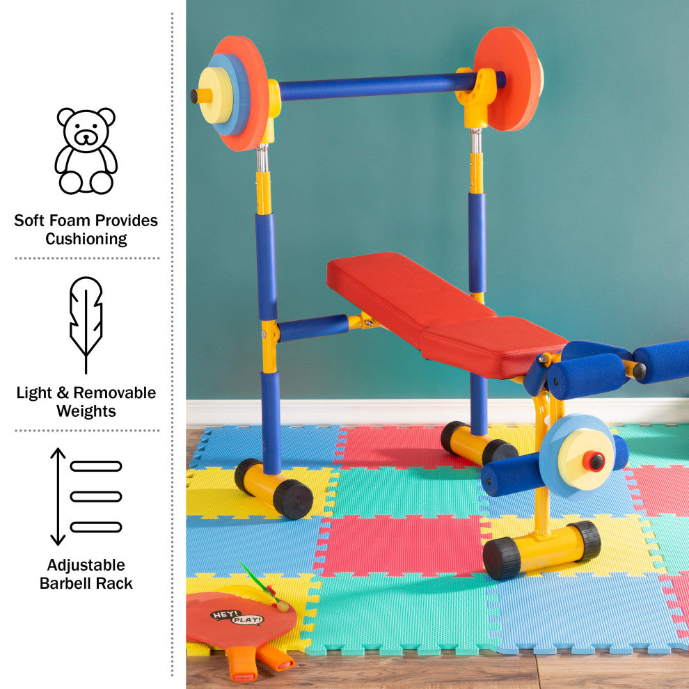 Kids Weight Bench Set Toddler Gym for Beginner Exercises, Weightlifting