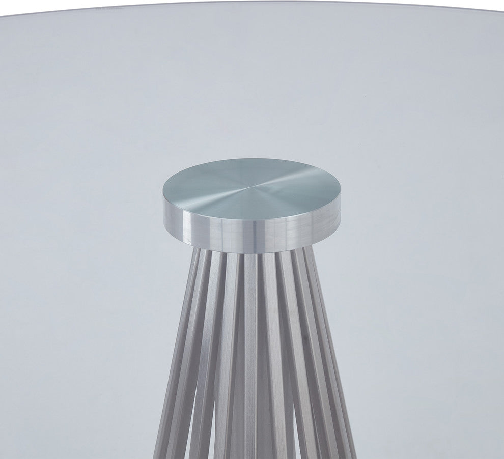 Lindsey  Dining Table, Brushed Stainless Steel Finish and Clear Glass Top