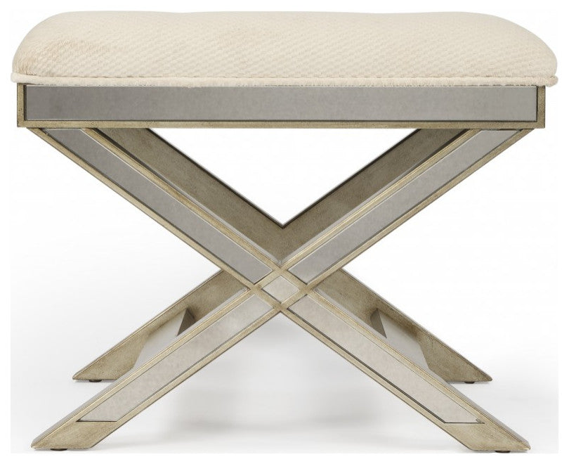 Mirrored X Frame Vanity Stool