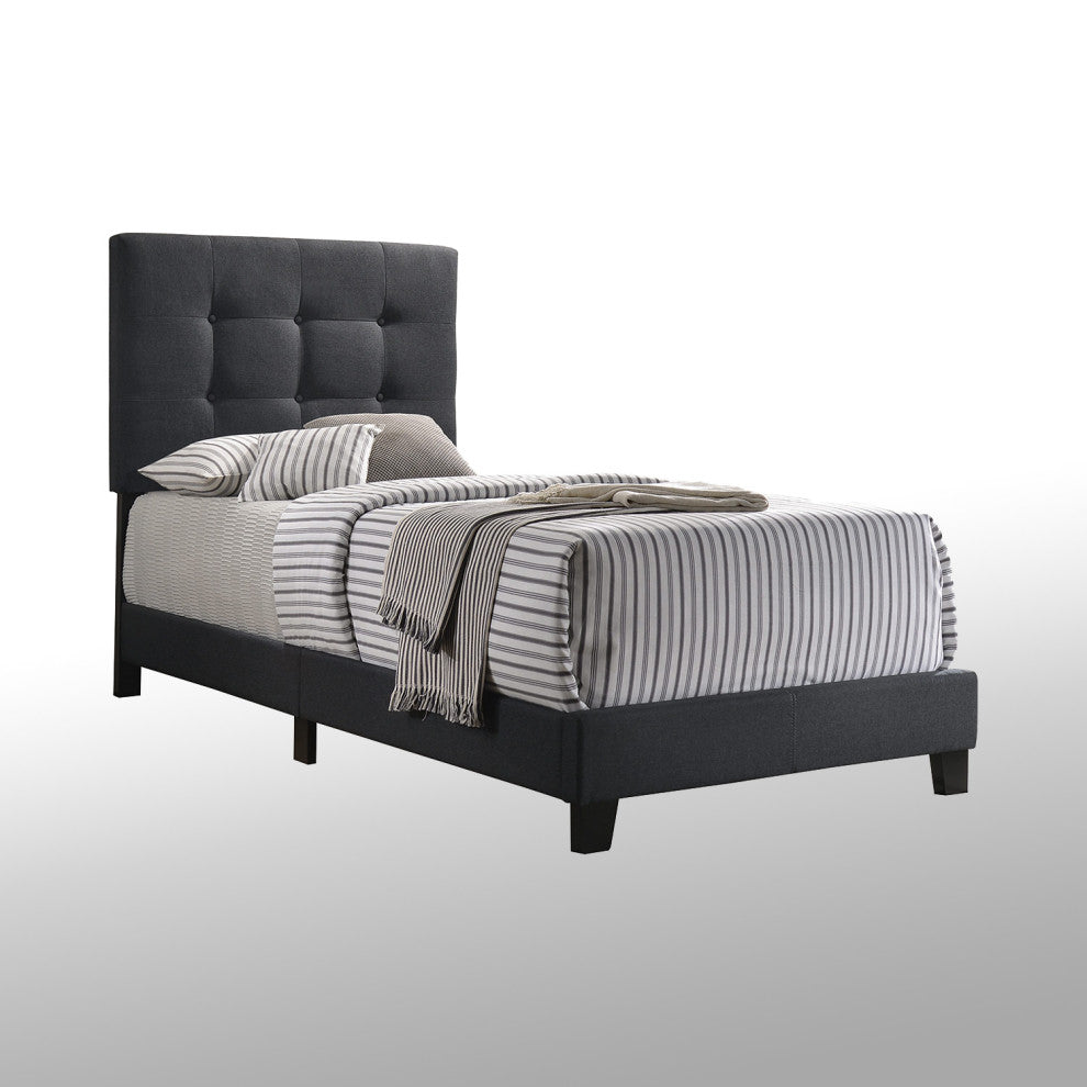 Fabric Upholstered Tufted Twin Size Bed, Charcoal