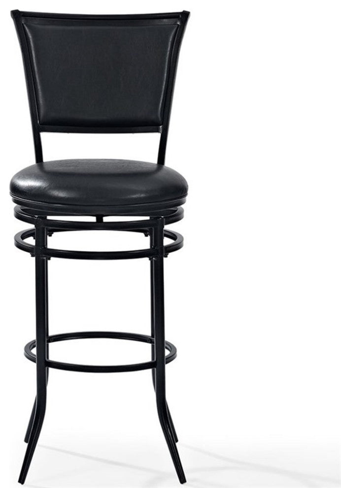 Crosley Rachel 30" Faux Leather Upholstered Swivel Bar Stool in Black
