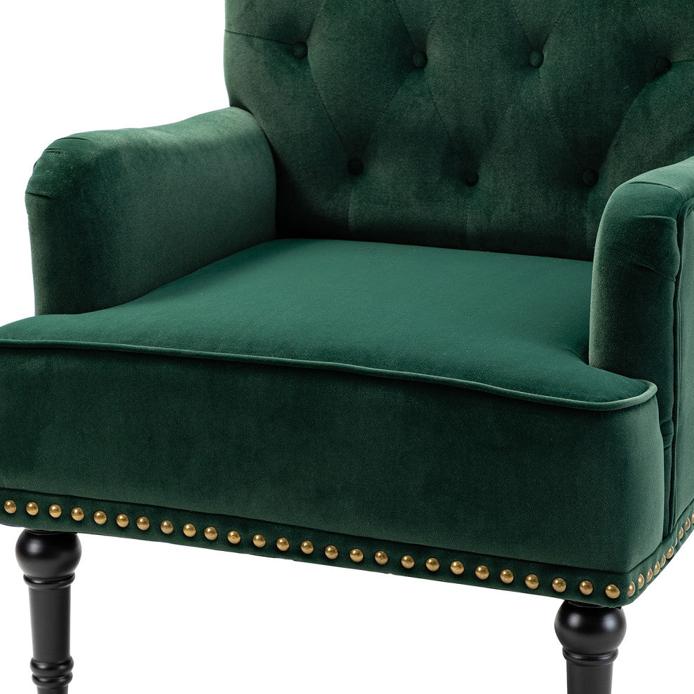 Upholstered Accent Armchair With Nailhead Trim, Green