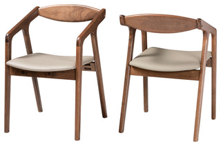 Ysobel Midcentury Modern Walnut Effect 2-Piece Dining Chair Set, Gray