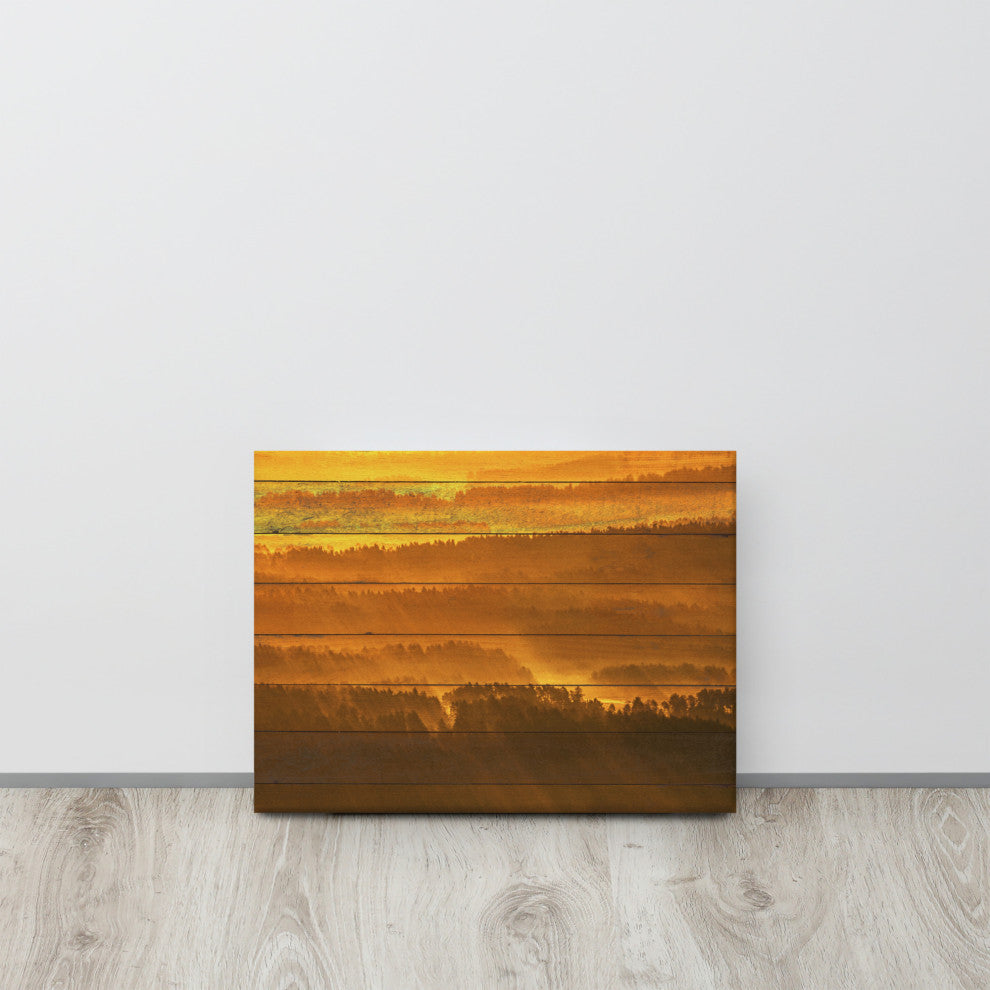 Faux Wood Golden Mist Valley - Hills & Mountain Range Canvas Prints, 12" X 16"