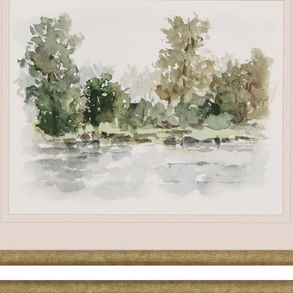 Set Of Two Wooded Stream Framed Art Gold Picture Frame Print Wall Art