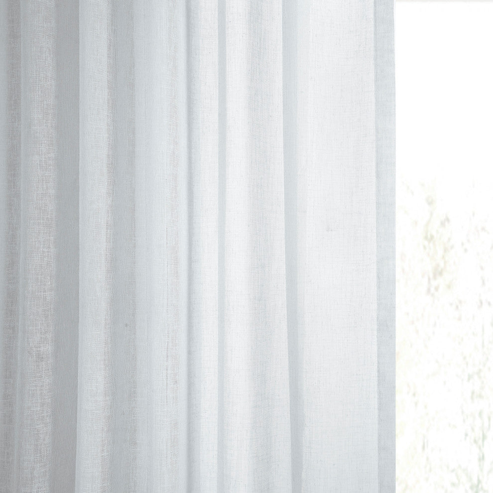 Solid FauxLinen Sheer Curtain, Single Panel, Aspen White, 50"x84"