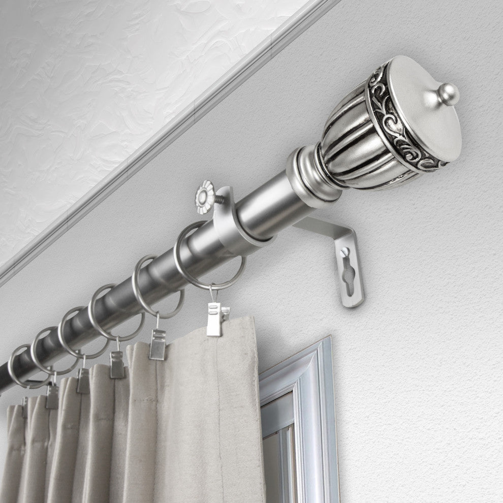Kingsman 1" Curtain Rod, Satin Nickel, 160"-240"