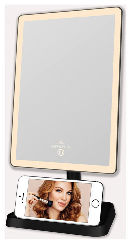 Charmed Arch Tri Tone LED Makeup Mirror with Phone Holder, Black