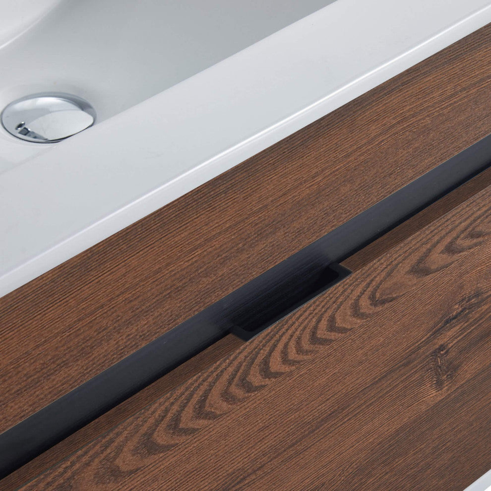 Alpine Wall Mount Bathroom Vanity and Sink, Brown Walnut, 20"