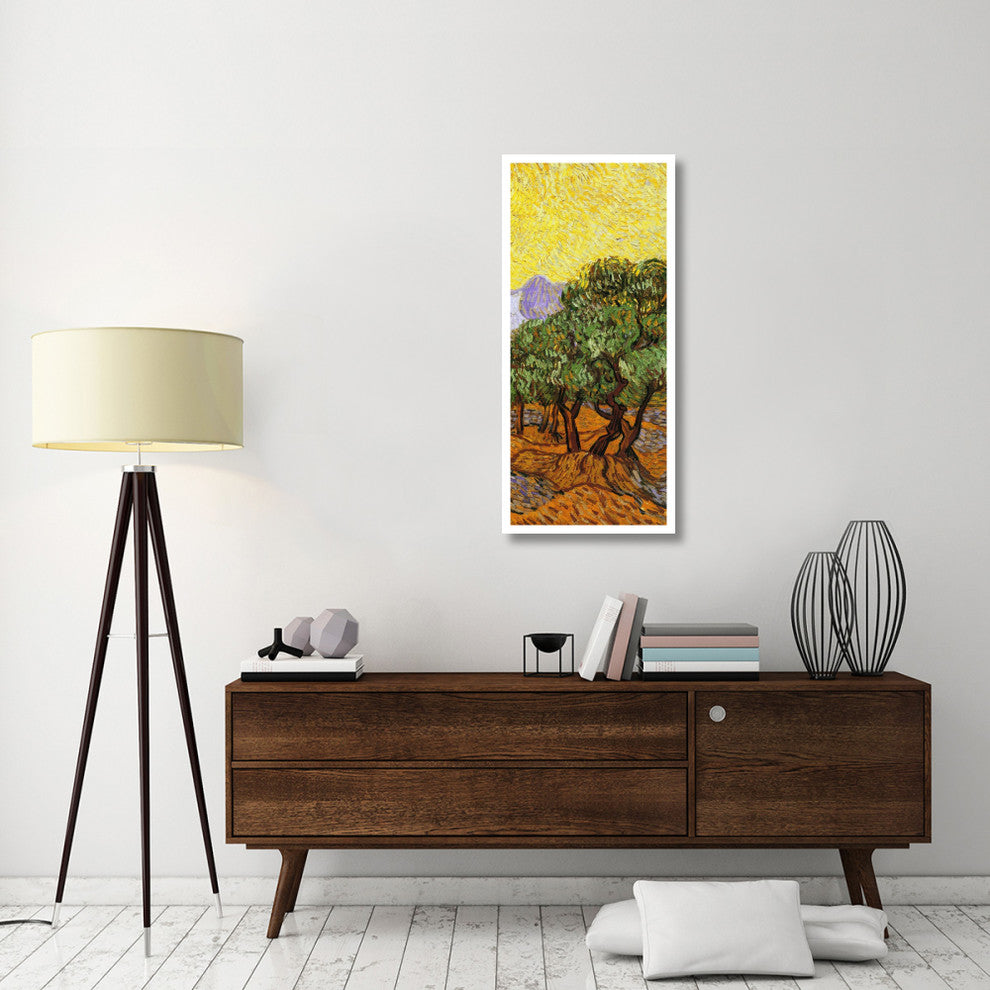 "Olive Trees With Yellow Sky And Sun (right)" Print by Vincent van Gogh, 21"x46"