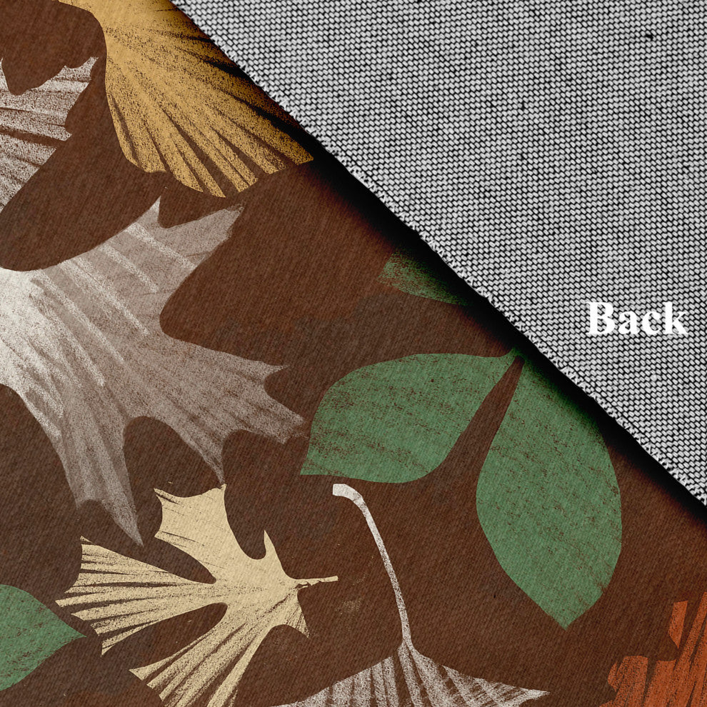 Watercolor Leaves Fall Design Chenille Area Rug, Brown, 5' Round