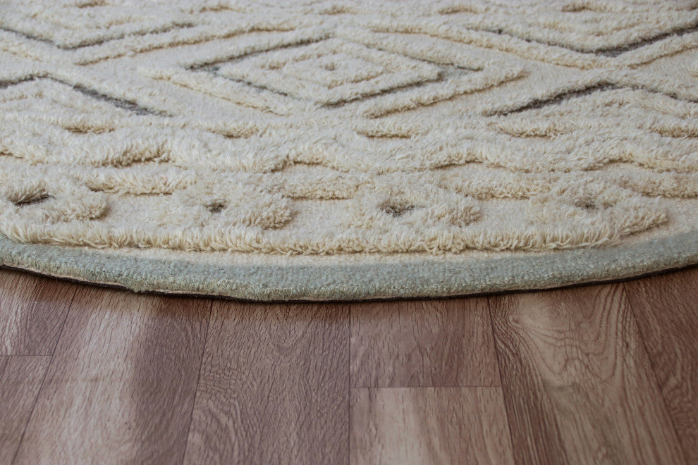 Contemporary Tufted Geometric Motif Round Rug, 4' Round