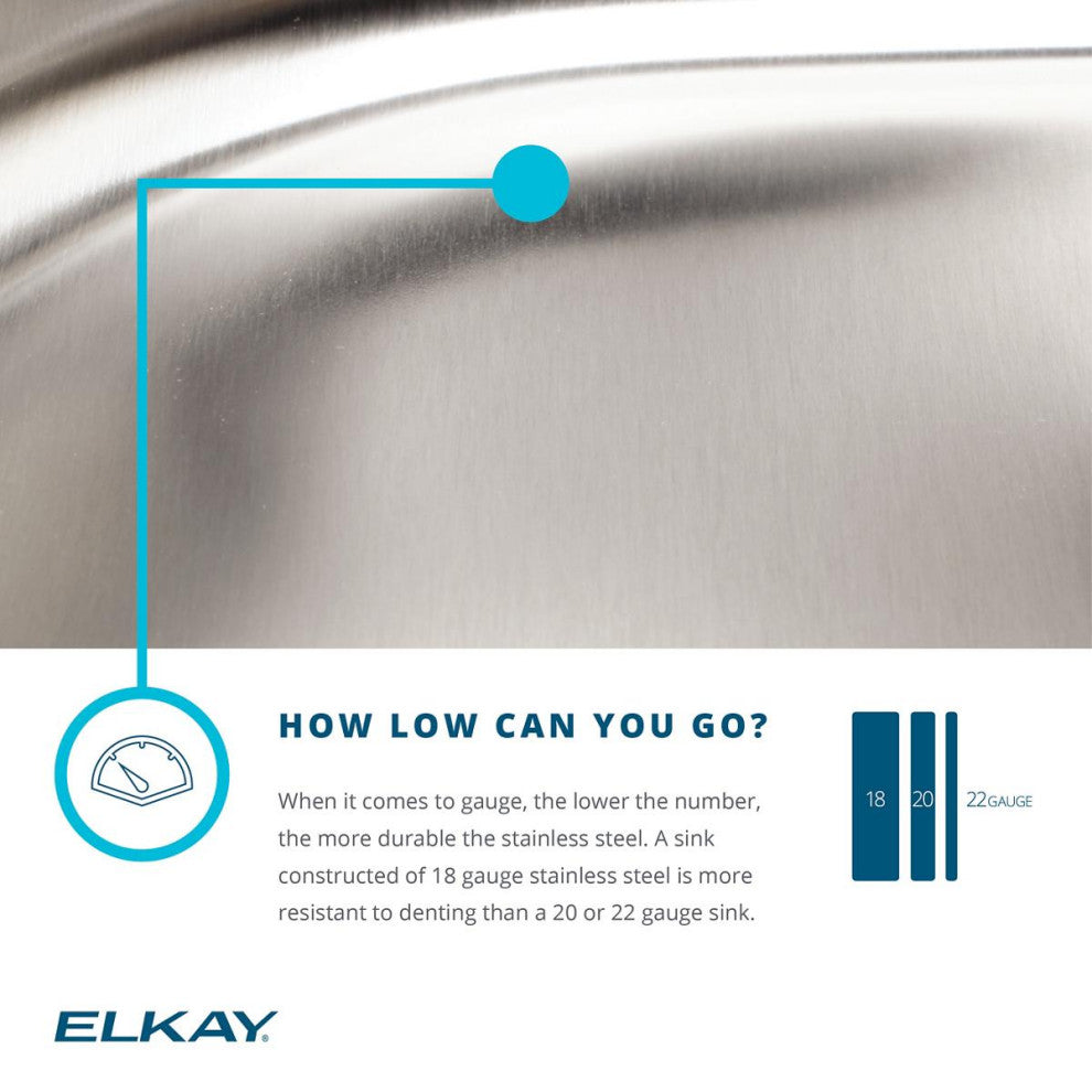 Elkay 14 1/2" Bowl Undermount Stainless Steel Bar/Prep Kitchen Sink, ELUH129DBG