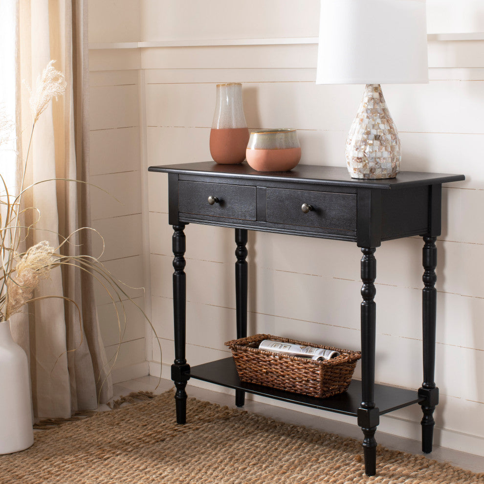 Safavieh Rosemary 2-Drawer Console, Distressed Black