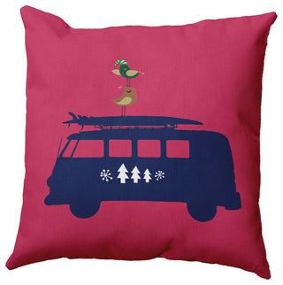 Christmas Surf Bird Accent Pillow, Holiday Pink, 26"x26"