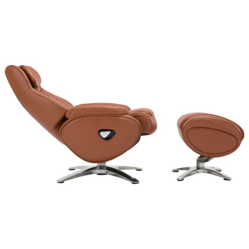 Melbourne Top Grain Leather Ergonomic Manual Recliner & Ottoman Set, Tan/Silver