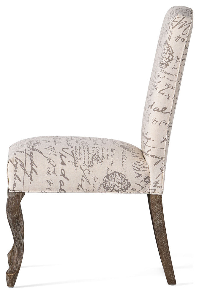 GDF Studio Crown Back French Script Beige Fabric Dining Chairs, Set of 2
