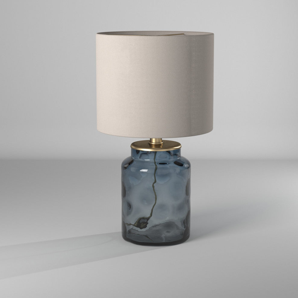 Blue Glass Accent Lamp with White Hardback UNO Shade