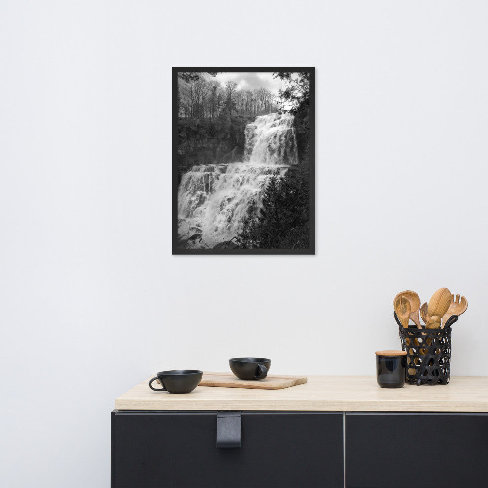 Chittenango Waterfall in Black and White Framed Photo Paper Wall Art Prints, Black, 18" X 24"