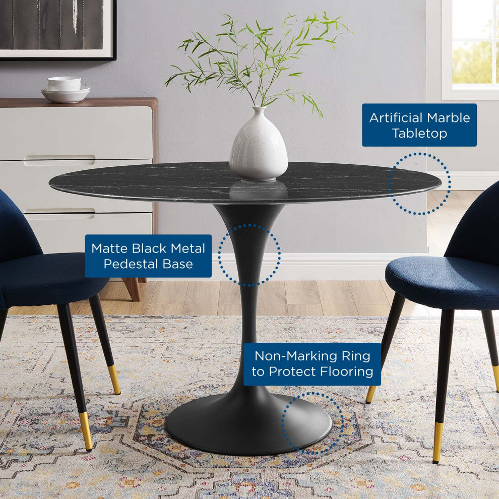 Dining Table, Oval, Artificial Marble, Metal, Black, Modern, Bistro Restaurant