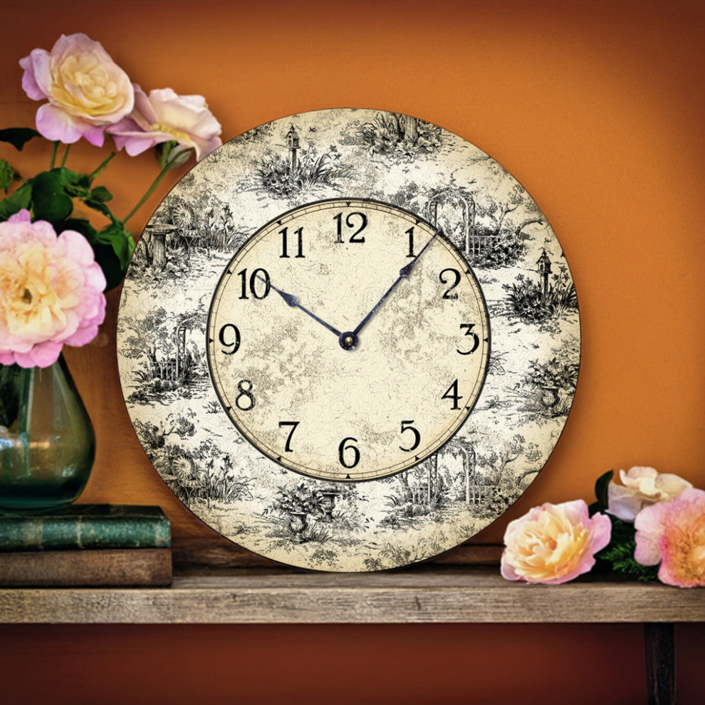 French Toile Vintage-Style Wall Clock