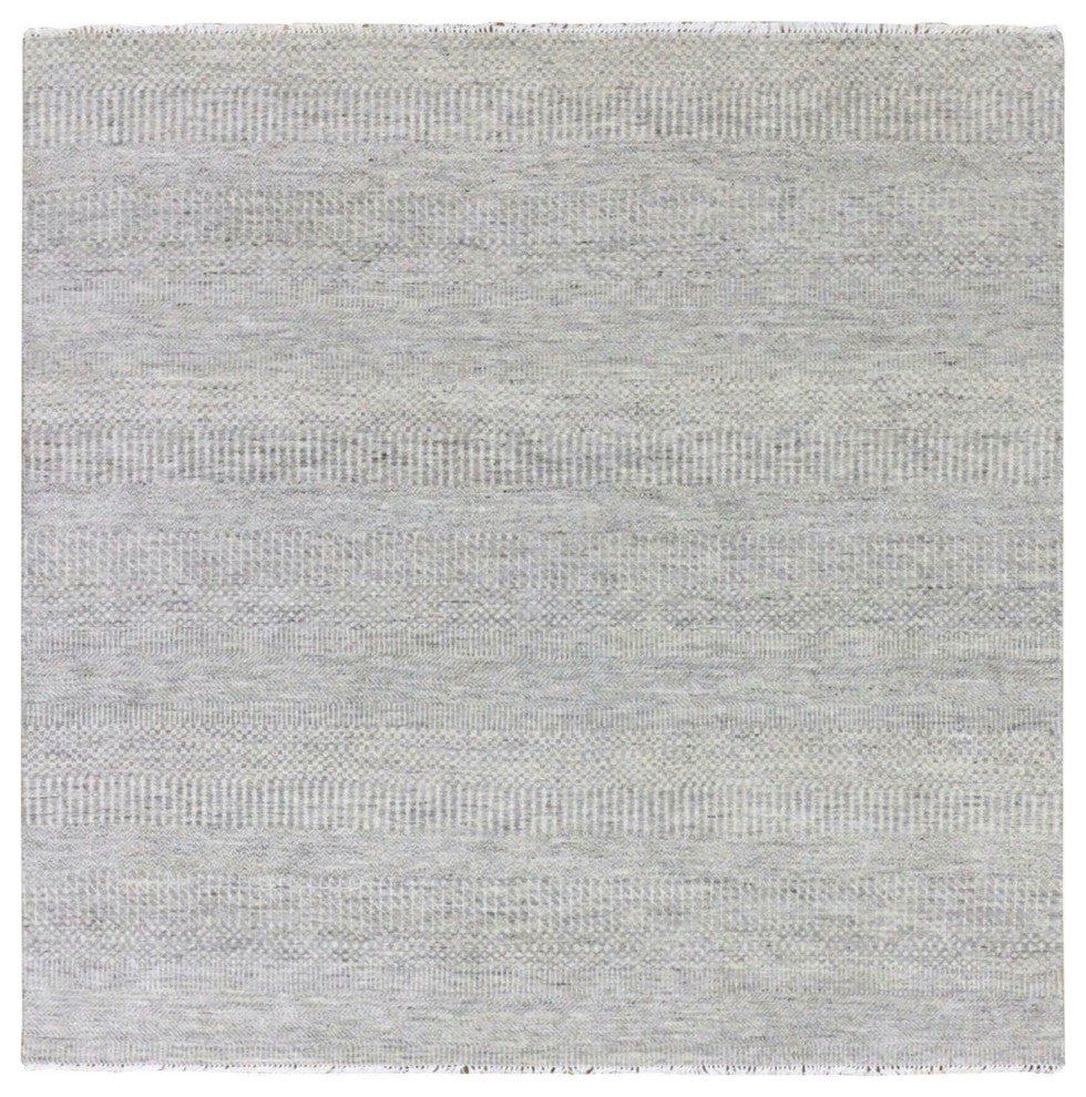 Dark Gray Modern Grass Design Undyed Wool Hand Knotted Oriental Rug, 6'x6'1"