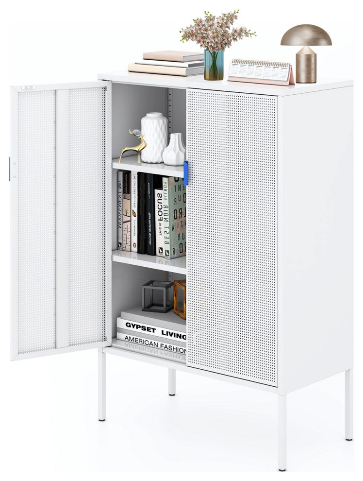 Storage Cabinet Metal Locker Accent Cabinet White