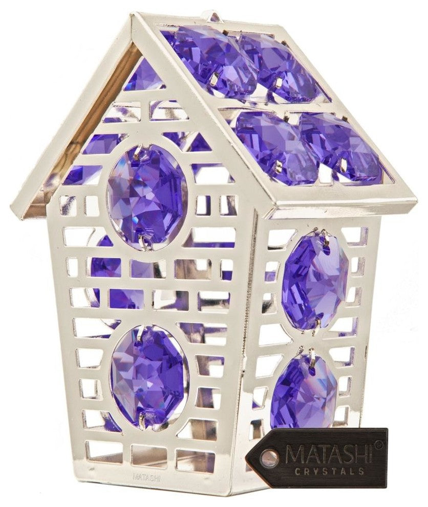 Silver Plated Crystal Studded Bird House Ornament