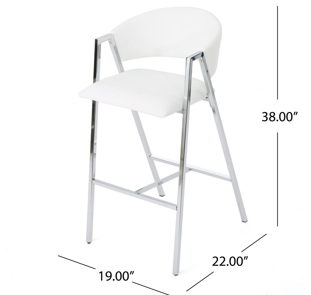 GDF Studio Emily Modern Leather 28.25" Barstool, Set of 2, Ivory