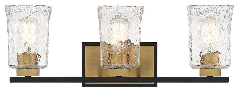 Sidney 3-Light Bathroom Vanity Light, Matte Black With Warm Brass Accents