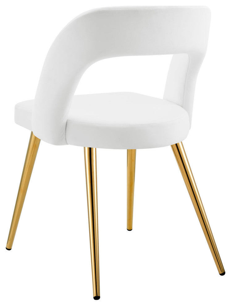 Dining Chair, Set of 2, White Gold, Velvet, Modern Cafe Bistro Hospitality