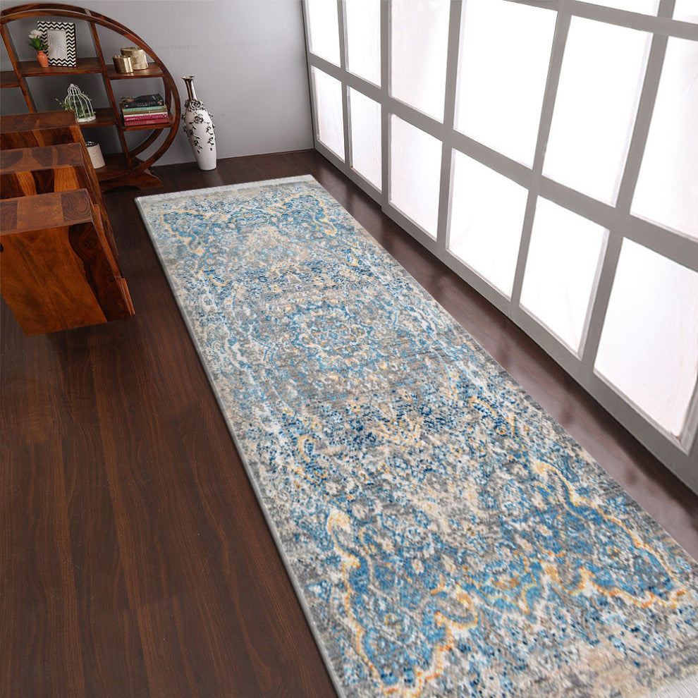 MACHINE MADE POLYESTER AREA RUGS  -Gray Blue Color, Oriental ,Living room rugs